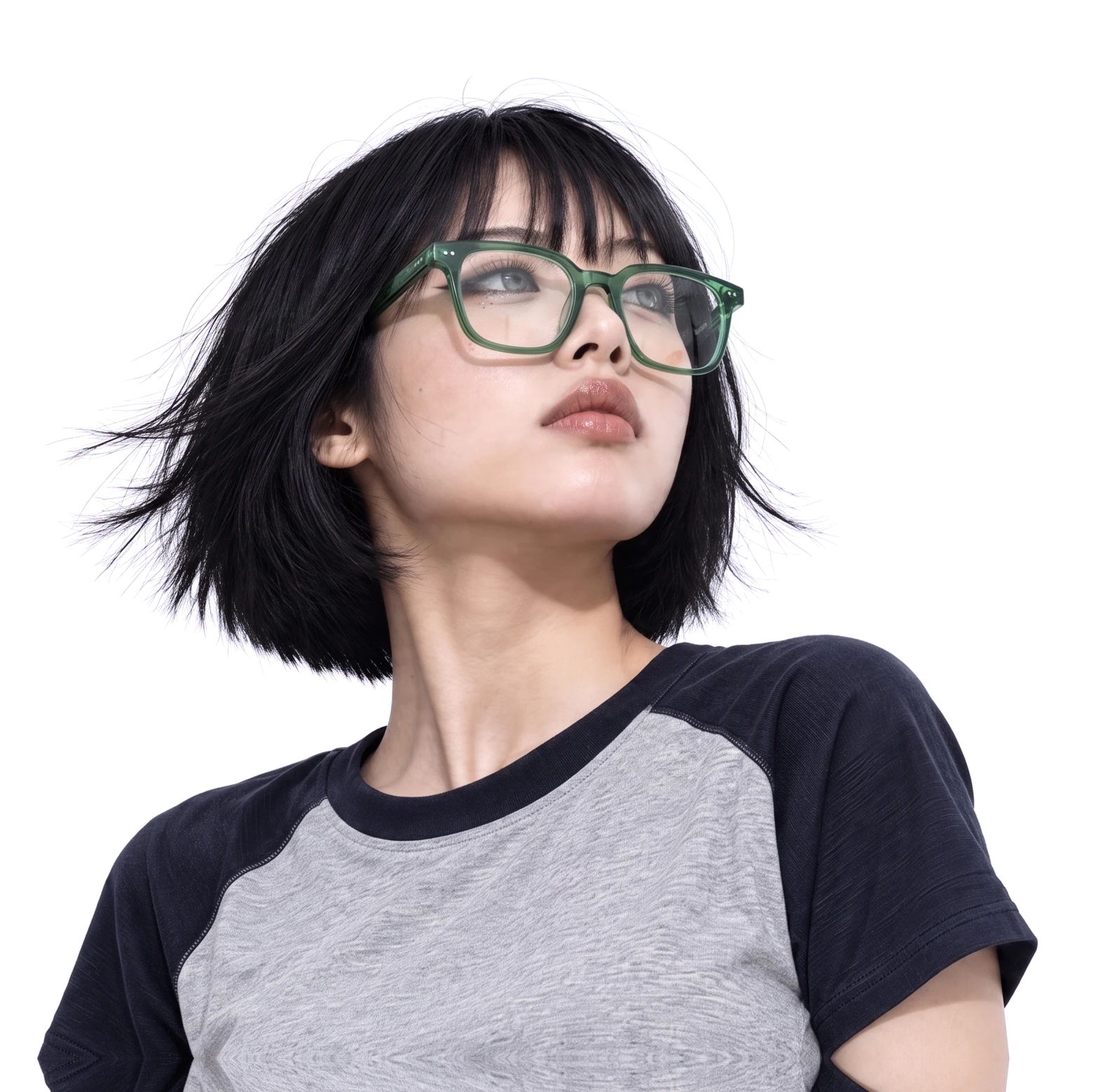 La chica con gafas cuadradas verdes